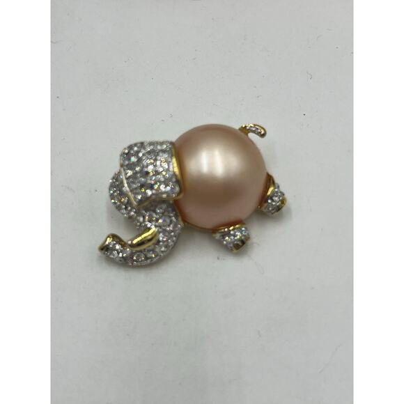 Kenneth Jay Lane Vintage Clear Rhinestone Faux Pearl Belly Elephant Brooch New - Picture 4 of 9